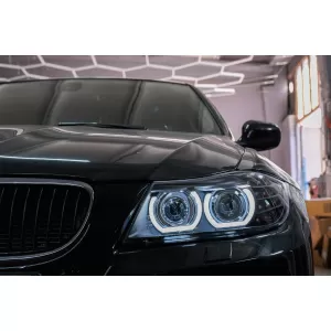 3D Angel Eyes LED DRL Xenon Headlights suitable for BMW 3 Series E90 E91 LCI (2008-2011) Black