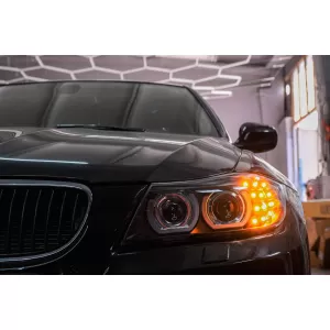 3D Angel Eyes LED DRL Xenon Headlights suitable for BMW 3 Series E90 E91 LCI (2008-2011) Black