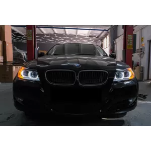 3D Angel Eyes LED DRL Xenon Headlights suitable for BMW 3 Series E90 E91 LCI (2008-2011) Black