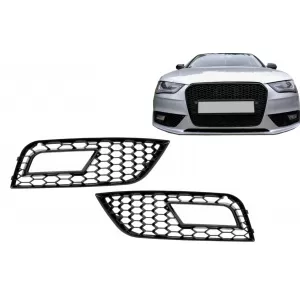 Fog Lamp Covers suitable for Audi A4 B8 Facelift (2012-2015) RS4 Design Black