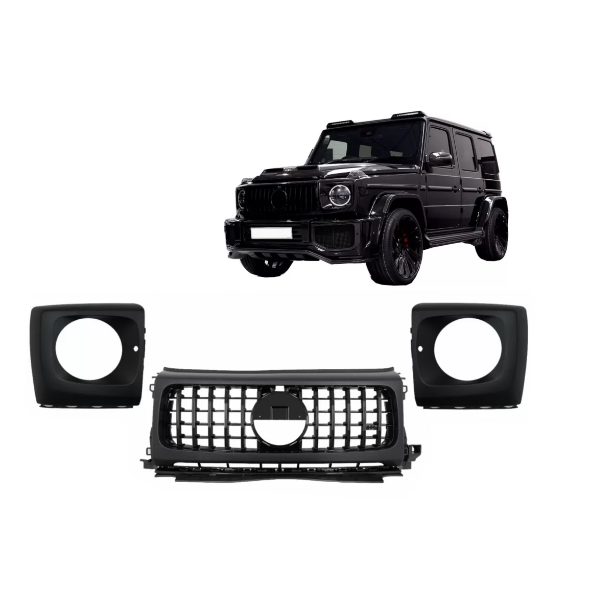 Front Grille with Headlights Covers suitable for Mercedes G-Class W464 W463A & G63 AMG (06.2018-Up) GT-R Panamericana Design Piano Black