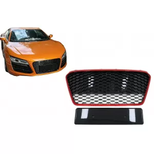 image-18-Kühlergrill für Audi R8 42 1 Generation Facelift 13-15 RS Look Glänzend schwarz Rot