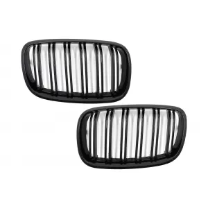 image-63-Предна бъбрековидни Решетки подходящи за BMW X5 E70 X6 E71 (2007-2014) М дизайн с двойна лента Piano Black