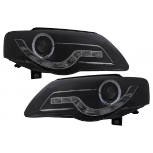 Faruri Angel Eyes LED DRL compatibil cu VW Passat B6 3C (03.2005-2010) Negru-image-6098061
