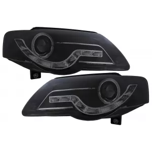 Faruri Angel Eyes LED DRL compatibil cu VW Passat B6 3C (03.2005-2010) Negru-image-6098064