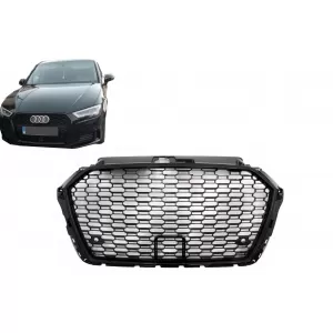 image-64-Предна Решетка без значки, подходяща за Audi A3 8V Facelift (2017-2018) Piano Black RS3 Дизайн