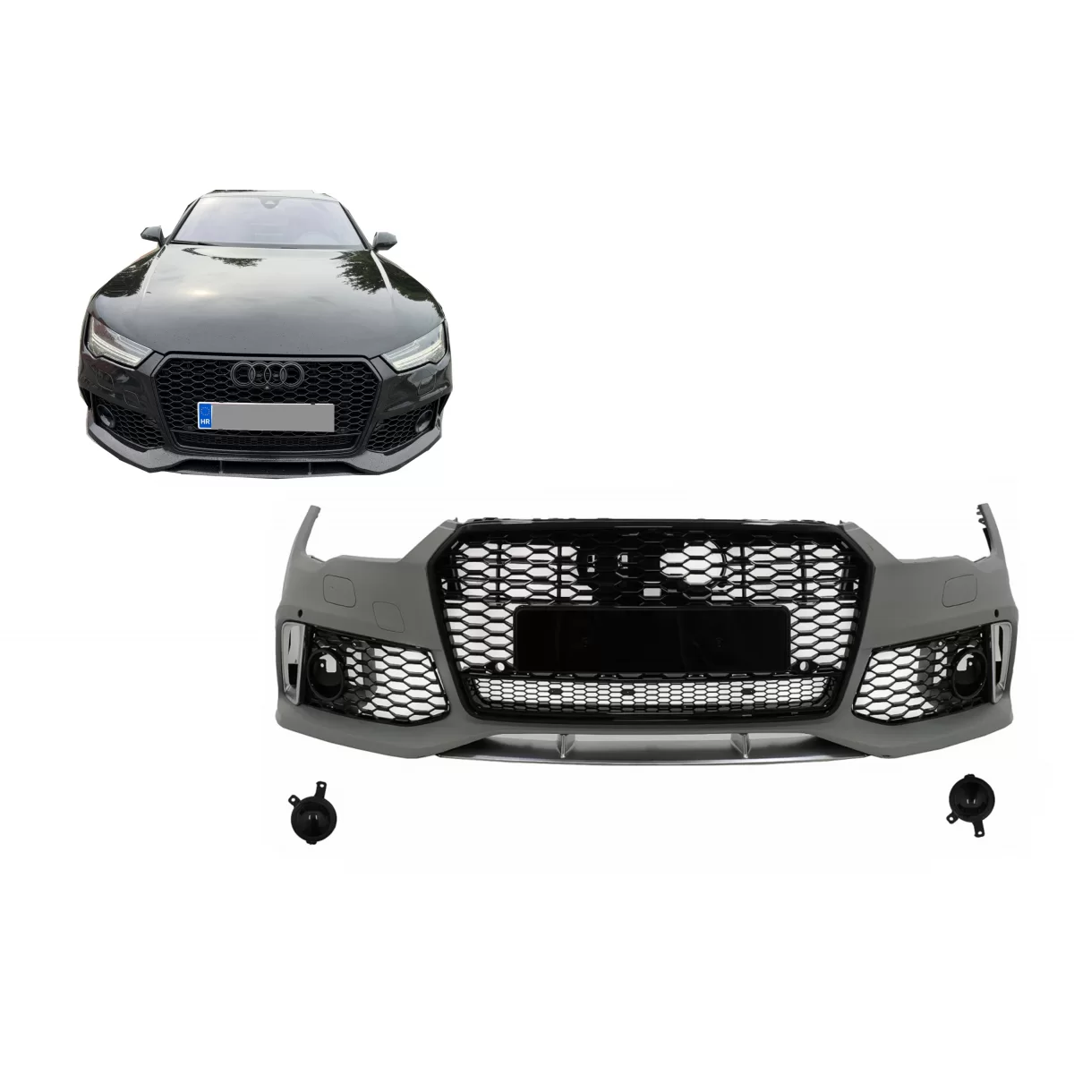 Front Bumper With Central Grille suitable for Audi A7 4G Facelift (2015-2018) RS7 Design