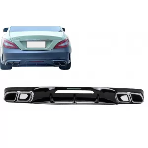 image-46-Rear Bumper Diffuser with Exhaust Muffler Tips suitable for Mercedes CLS Sedan W218 Sport Line (2011-2017)