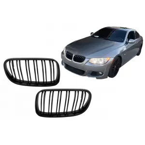 Front Kidney Grilles suitable for BMW 3 Series E92 E93 Coupe Convertible LCI (2010-2015) Double Stripe Piano Black