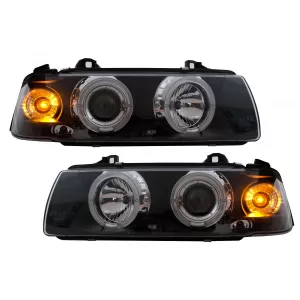 Faruri Angel Eyes compatibil cu BMW Seria 3 E36 Coupe Cabrio (1990-1999) Negre-image-6104558