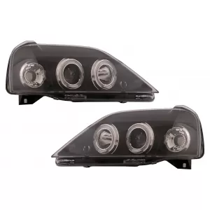 LED Angel Eyes Scheinwerfer für Dacia Logan 2004-2008 Schwarz Headlights-image-6107431
