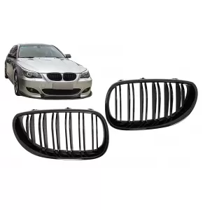 image-14-Central Kidney Grilles suitable for BMW 5 Series E60 E61 (2003-2010) Double Stripe Piano Black