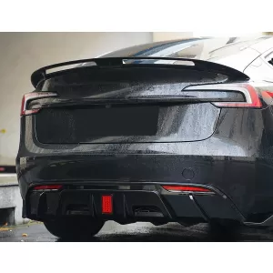 Pachet Exterior Complet de Extensii compatibil cu Tesla Model 3 (2023-up) Prelungire Bara Fata cu Difuzor de aer si Eleron Negru Lucios-image-6111103