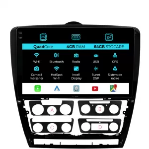 Navigation for Skoda, Octavia 2 (2004-2013), 10 Inch, Quad Core, 4Gb Ram, 64Gb Storage, Carplay - NAVSK104FHX