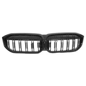 image-44-Central Kidney Grilles suitable for BMW 3 Series G20 Sedan G21 Touring LCI (2023-2025) Double Stripe M Design Piano Black