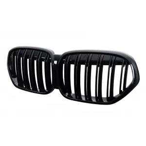 Central Kidney Grille suitable for BMW X1 SUV F48 LCI (2020-2022) Double Stripe Piano Black