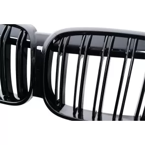 Central Kidney Grille suitable for BMW X1 SUV F48 LCI (2020-2022) Double Stripe Piano Black