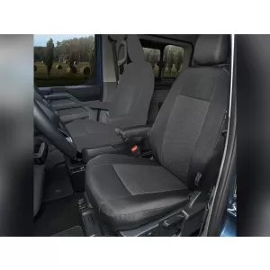 image-42-Kegel Tailor Made egyedi üléshuzat szimpla vezetőülésre, egy kartámasszal, Ford Transit Custom, Tourneo Custom, Volkswagen T7 2024-től, fekete-szürke