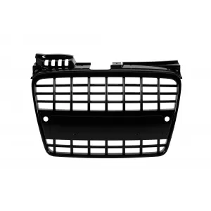 image-9-Fekete lakk hűtőrács embléma nélkül S4 típusú, Audi A4 B7 sedan, kombi 2004-2007 modellekhez, PDC nyílásokkal, normál első lökhárítóhoz
