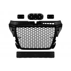image-43-Griglia tipo RS verniciata nera adatta per Audi A3 hatchback, Sportback, cabriolet 2009-2012 con aperture per sensori di parcheggio