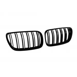 Double slat kidney grilles black gloss suitable for BMW X3 E83 2007-2010