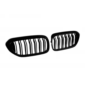 Gloss black double slat kidney grilles suitable for BMW 5 Series G30, G31 2017-2020