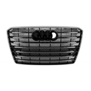 image-17-Króm/fekete W12 típusú hűtőrács Audi A8 2015-2017-hez, éjjellátó nyílással, PDC-vel, normál lökhárítóhoz