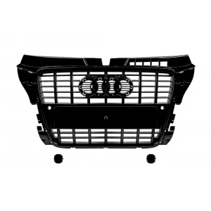 image-22-S3 típusú fekete lakk hűtőrács Audi A3 2008-2011 modellhez, normál első lökhárítóhoz, emblématartóval, PDC nyílásokkal