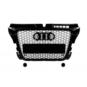 image-23-Fekete lakk RS3 típusú hűtőrács Audi A3 2008-2011, normál lökhárítóhoz, emblématartóval, PDC nyílással