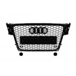 image-25-Fekete lakk RS4 típusú hűtőrács Audi A4 2007-2011 modellhez, normál első lökhárítóval szerelt modellekhez, emblématartóval, PDC nyílásokkal
