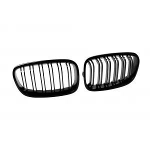 Double slat kidneys suitable for BMW 1 Series F20 2012-2014 with 5 doors, black lacquer