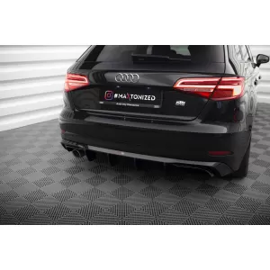 Maxton Design Diffusor geeignet für den Heckstoßfänger des Audi A3 Sportback 8V 2016-2020, mit einfacher Auspuffanlage, schwarz lackiert-image-6140118
