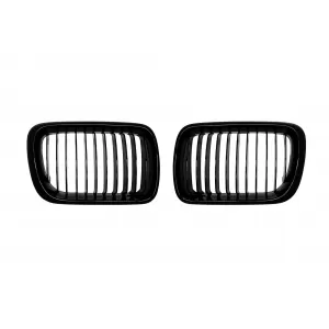 image-28-Single rib kidney grilles in black lacquer suitable for BMW 3 Series E36 sedan, touring, coupe, convertible, compact 1997-1999