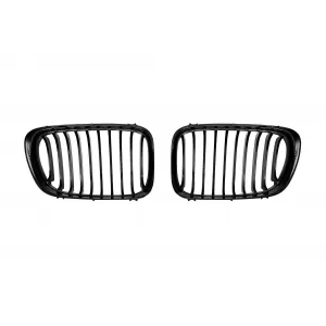Single rib kidney grilles in black lacquer suitable for BMW 3 Series E46 Coupe, E46 Convertible 1999-2003
