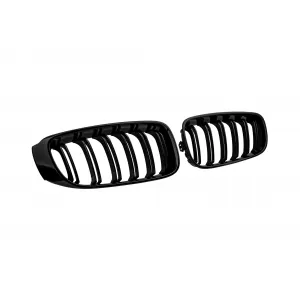 Double slat kidney grilles in black lacquer suitable for BMW 3 Series GT F34 2013-2016