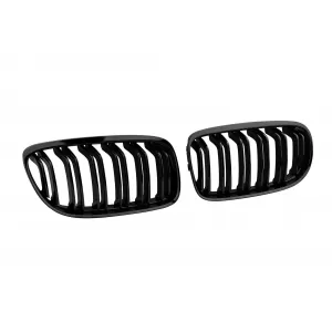 Black M3 style kidney grilles with double slats suitable for BMW 3 Series E90 sedan, E91 touring 2008-2012-image-6143311