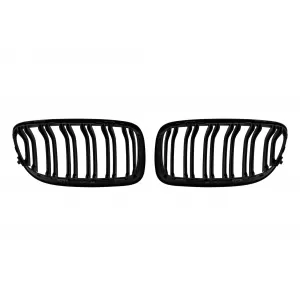 Black M3 style kidney grilles with double slats suitable for BMW 3 Series E90 sedan, E91 touring 2008-2012-image-6143312