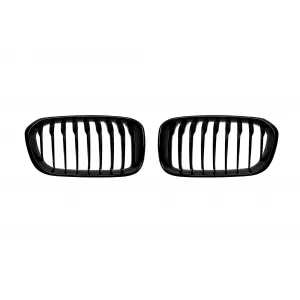 image-78-Single rib kidney grilles in black lacquer suitable for BMW 1 Series F20 5-door, F21 3-door 2015-2019
