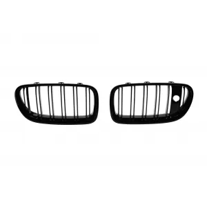 image-4-Double slat kidneys in black lacquer suitable for BMW 5 Series F10 sedan, F11 touring 2013-2017 for the model with Night Vision