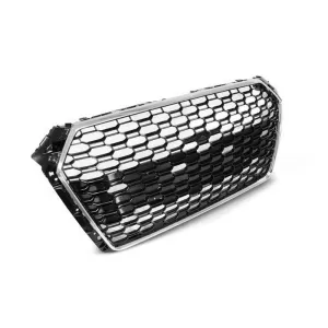 Grille type RS4 chrome/noir adapté pour Audi A4 B9 berline, break 2015-2019 avec ouvertures pour capteurs de stationnement-image-6145529