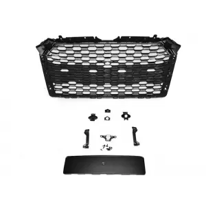 Grille type RS4 chrome/noir adapté pour Audi A4 B9 berline, break 2015-2019 avec ouvertures pour capteurs de stationnement-image-6145531