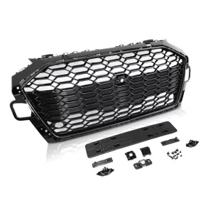 Grille type RS laqué noir adapté pour Audi A4 B9 berline, break après 2020 avec ouverture pour caméra et PDC pour pare-chocs standard-image-6145550