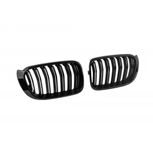 Double slat kidneys in black lacquer suitable for BMW X3 F25 2014-2017, X4 F26 2014-2018