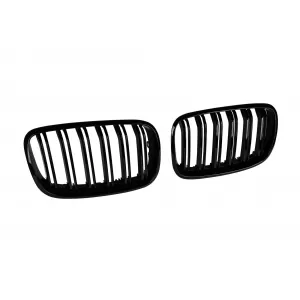 Double slat kidneys in black lacquer suitable for BMW X5 E70 2007-2013, X6 E71 2008-2011