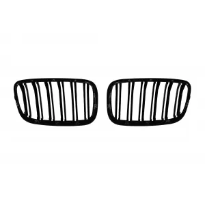 Double slat kidneys in black lacquer suitable for BMW X5 E70 2007-2013, X6 E71 2008-2011