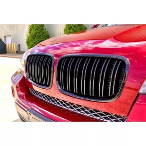 Double slat kidneys in black lacquer suitable for BMW X5 E70 2007-2013, X6 E71 2008-2011