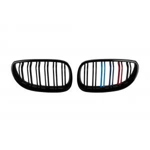 image-72-Double slat kidneys in black lacquer with M decoration suitable for BMW 5 Series E60 sedan, E61 touring 2004-2010