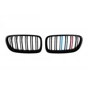 image-73-M5 style double ribbed kidney grilles in black lacquer with M decoration suitable for BMW 5 Series F10 sedan, F11 touring 2010-2017