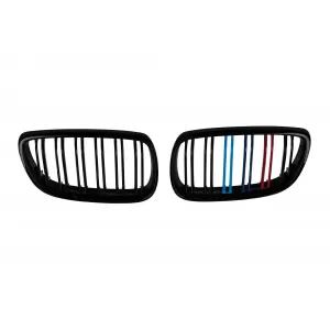 image-76-Double ribbed kidneys in black lacquer with M decoration suitable for BMW 3 Series E92 Coupe, E93 Cabriolet 2006-2009