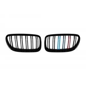 image-77-M3 style double ribbed kidney grilles, black lacquer with M decoration suitable for BMW 3 Series E90 sedan, E91 touring 2008-2012